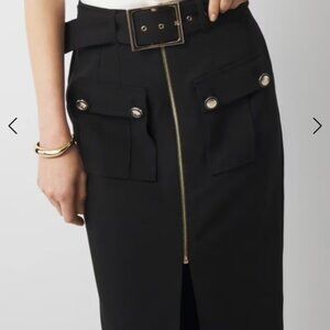 NEW White House Black Market Belted Utility Skirt Black Size 12